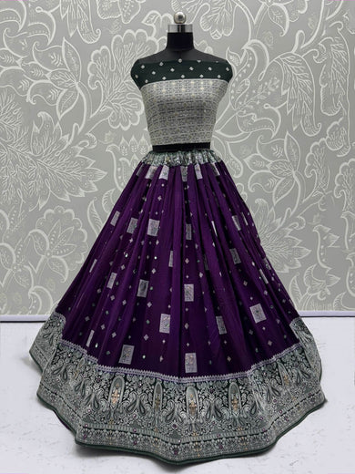Impressive Purple Georgette Mirror Work Traditional Lehenga Choli